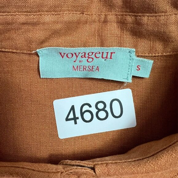 Voyageur By Mersea Womens Blouse Small Brown Linen Balloon Sleeve Button Down - Picture 8 of 8